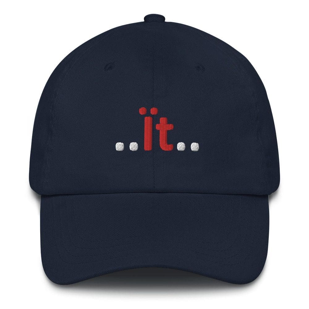Navy baseball cap with embroidered red "it"
