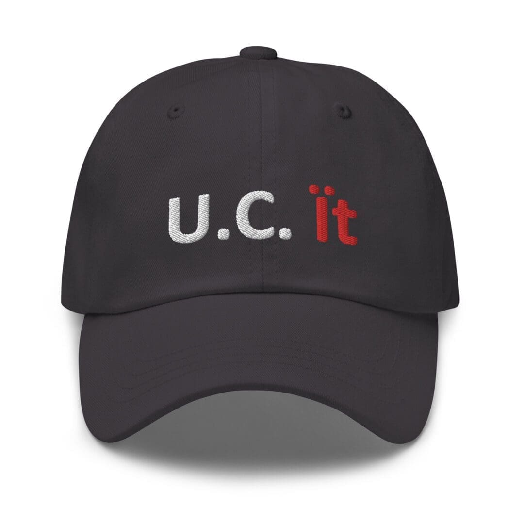 Dark gray dad hat with embroidered U.C. it