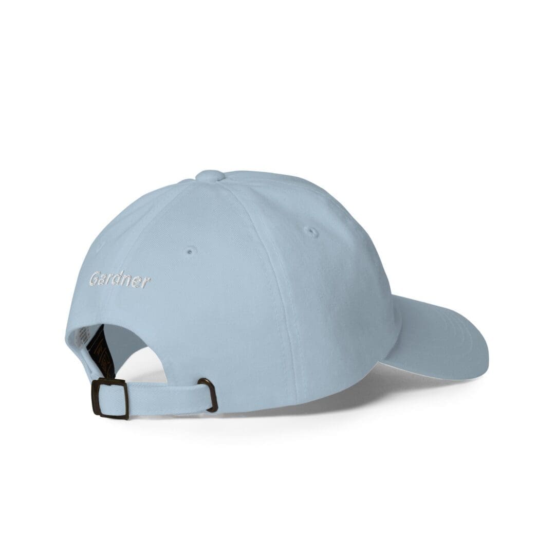 Light blue baseball cap, back view.