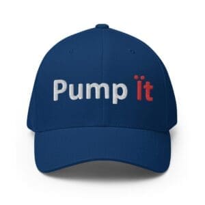 Blue cap with "Pump it" text.