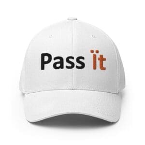 White cap with "Pass it" text.