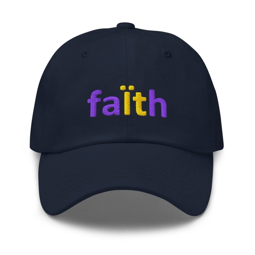 Navy cap embroidered with faith