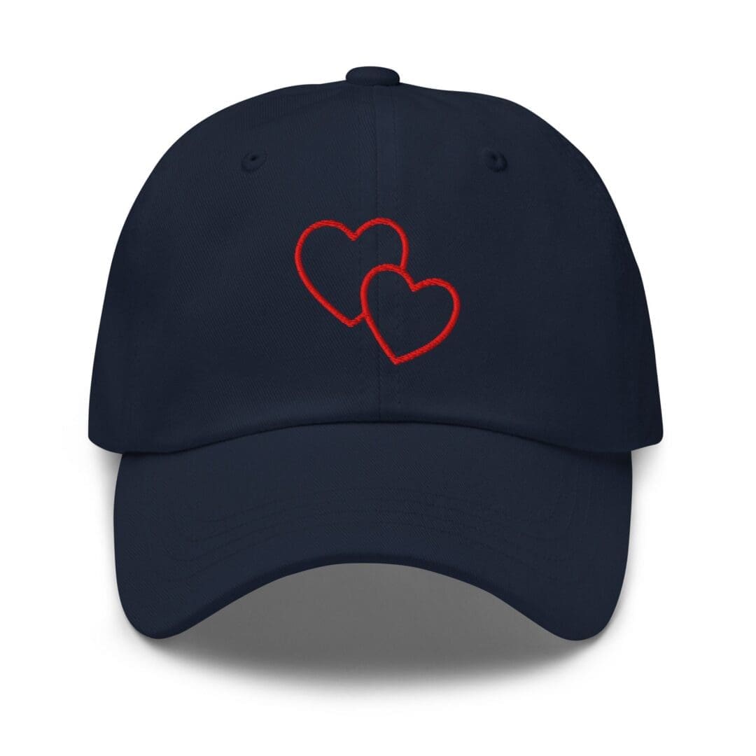 Navy baseball cap with red heart embroidery