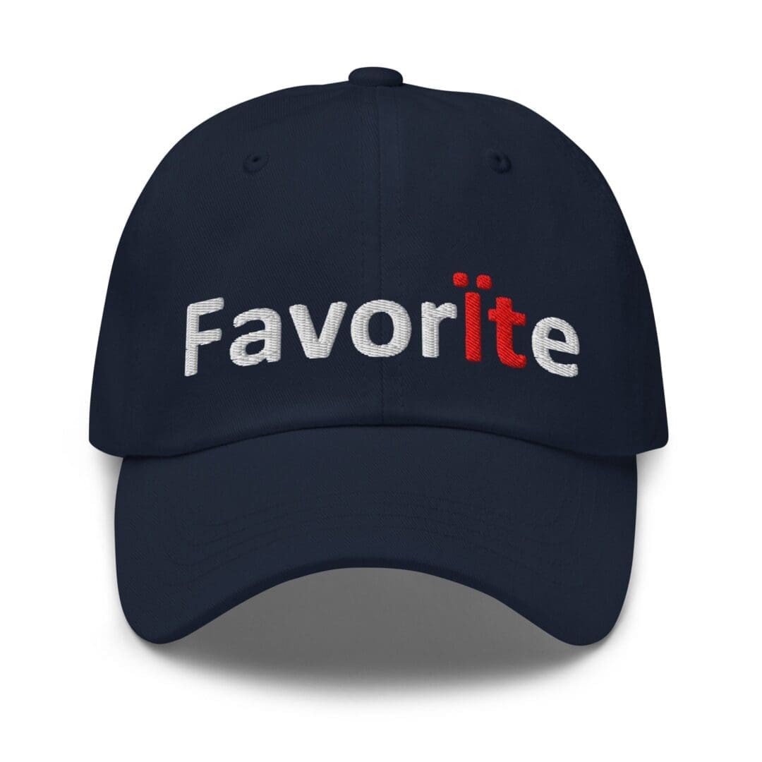 Navy cap embroidered with "Favorite" text