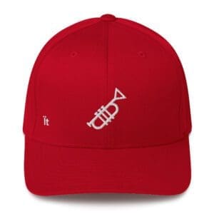 Crimson structured cap featuring white trumpet stitch