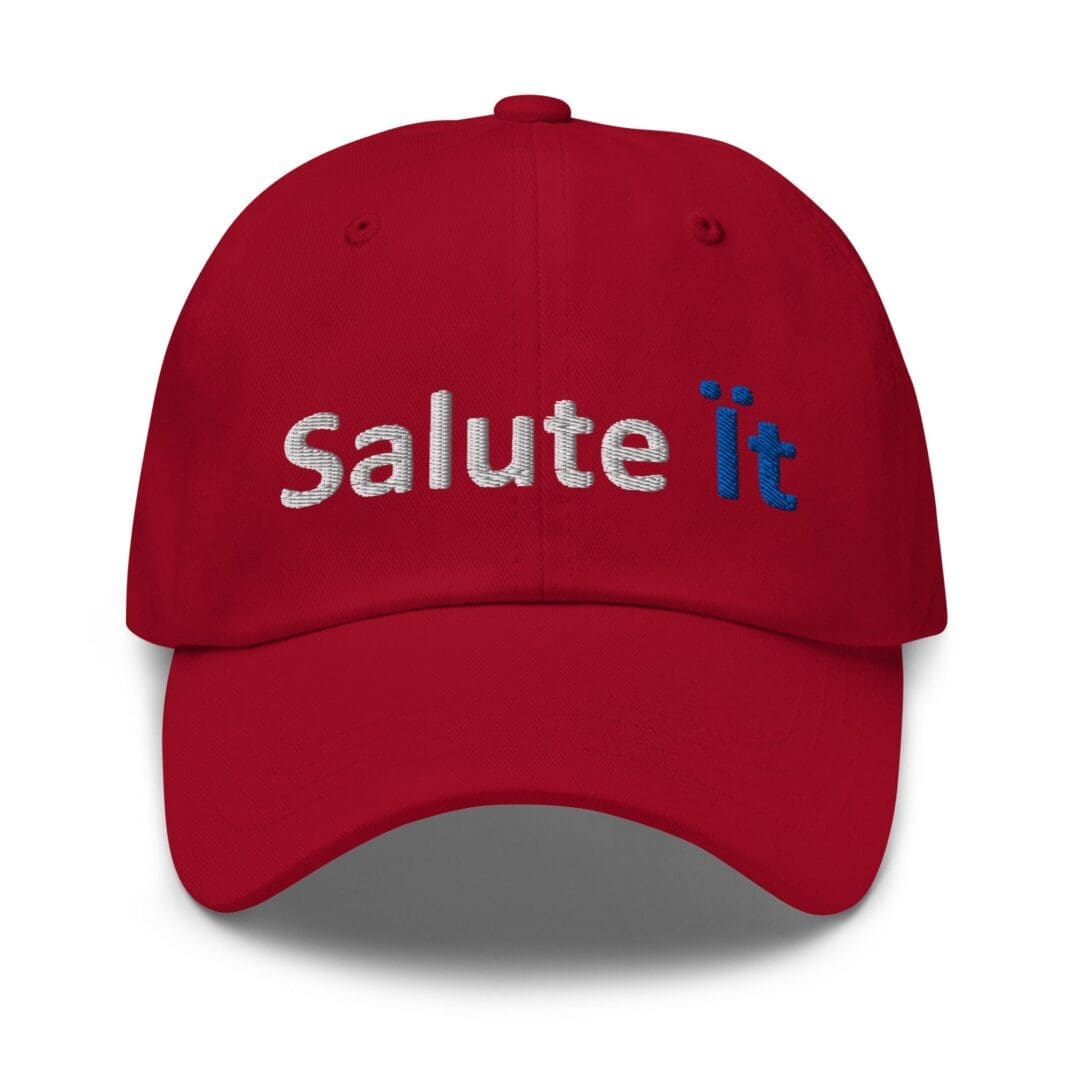 Red baseball cap embroidered with Salute it