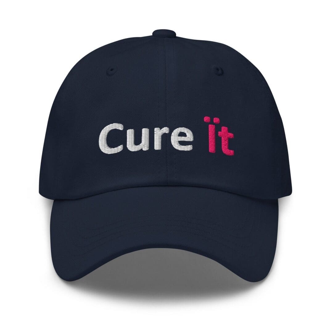 Navy cap embroidered with Cure it