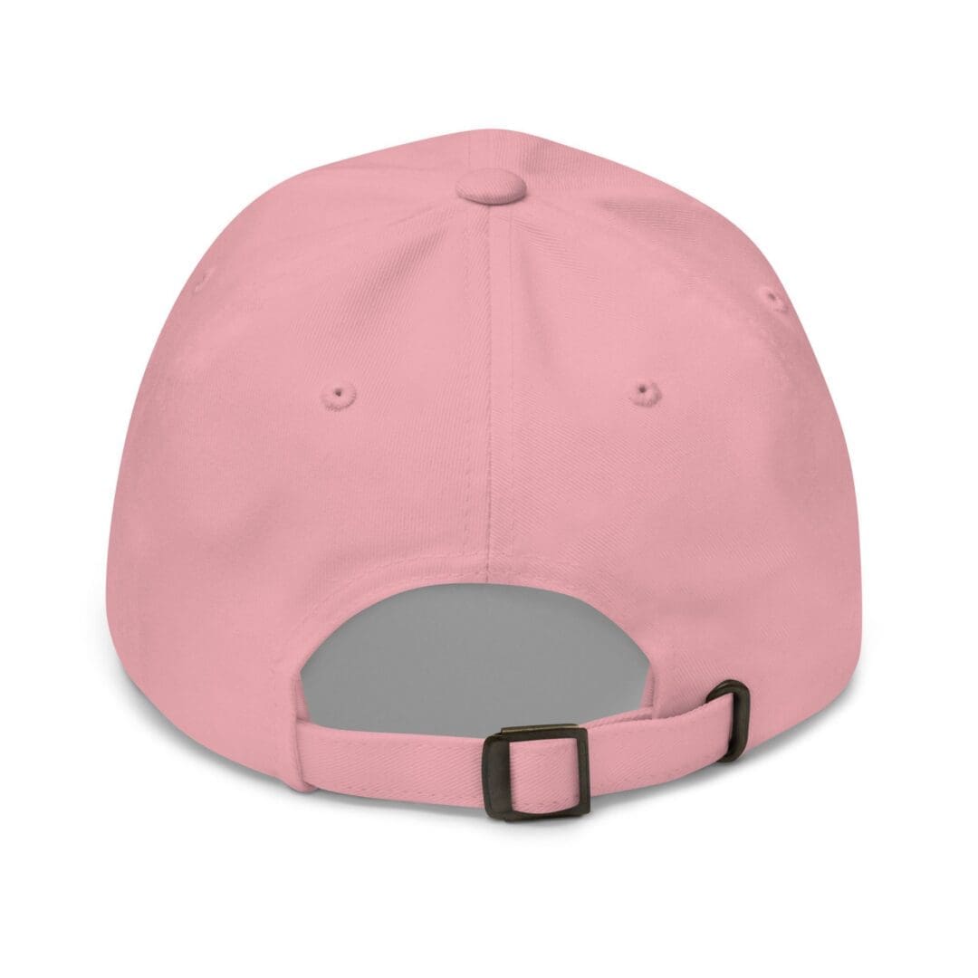 Top of pink cap showing stitched button