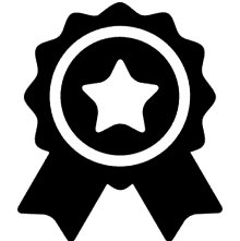 Black award ribbon icon with central star