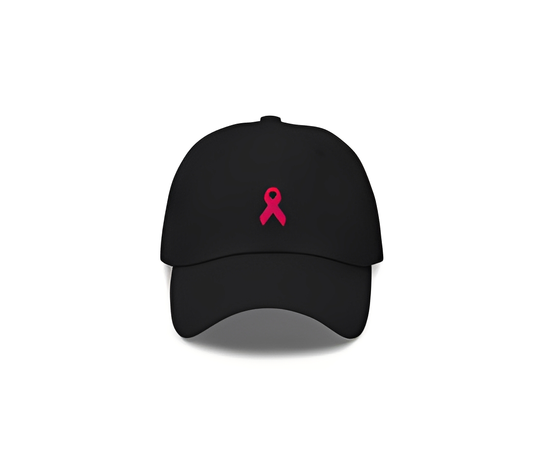 Black baseball cap with pink ribbon