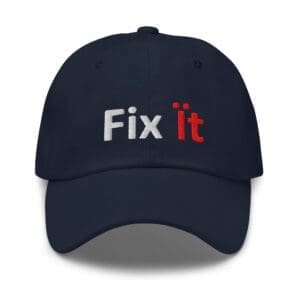 Navy cap embroidered with "Fix it"